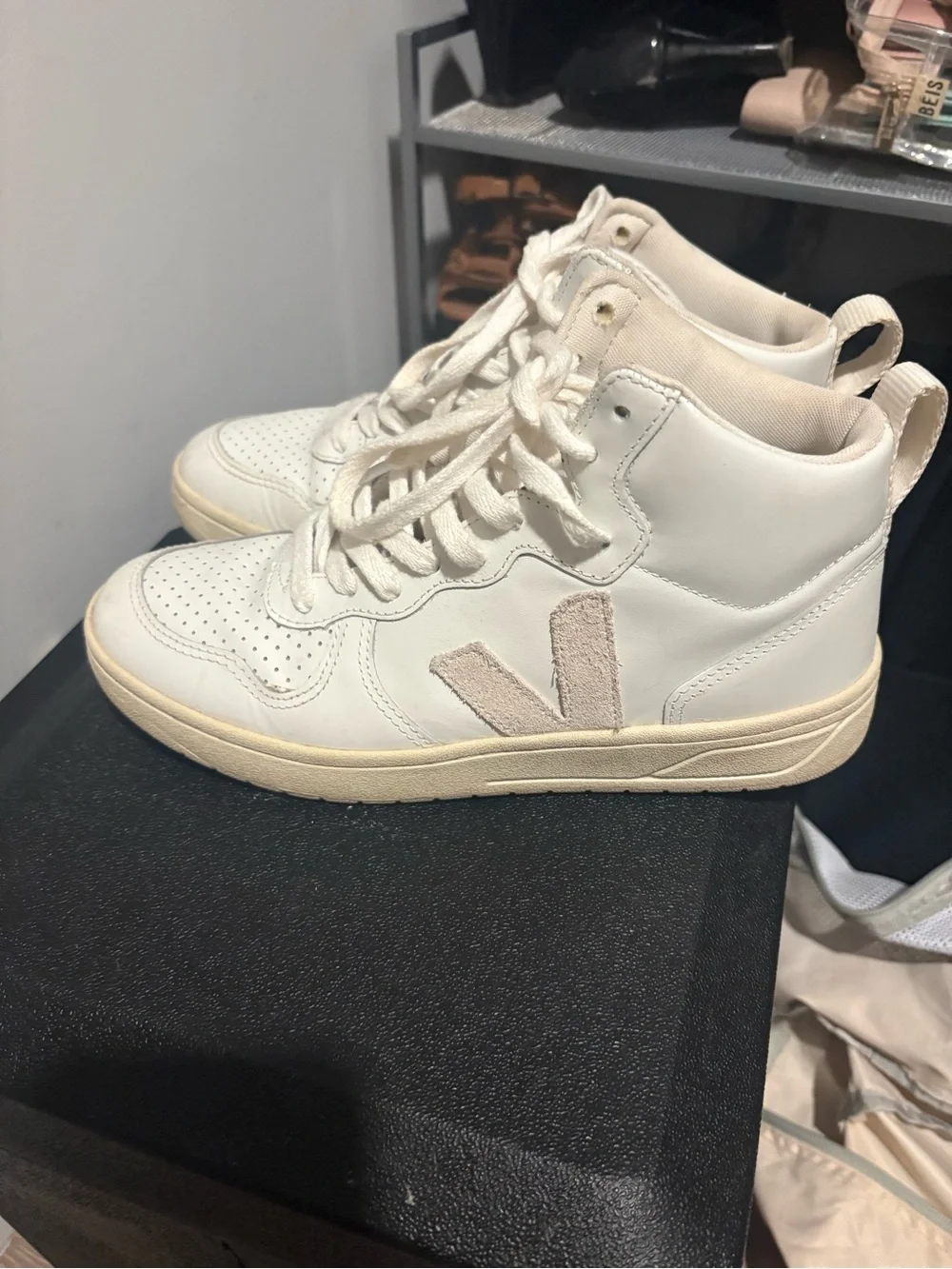 Veja White leather high top neakers